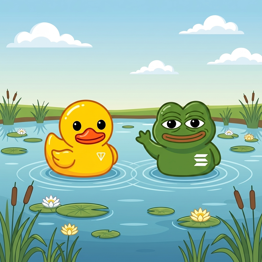 Utya and Putya floating together in the pond