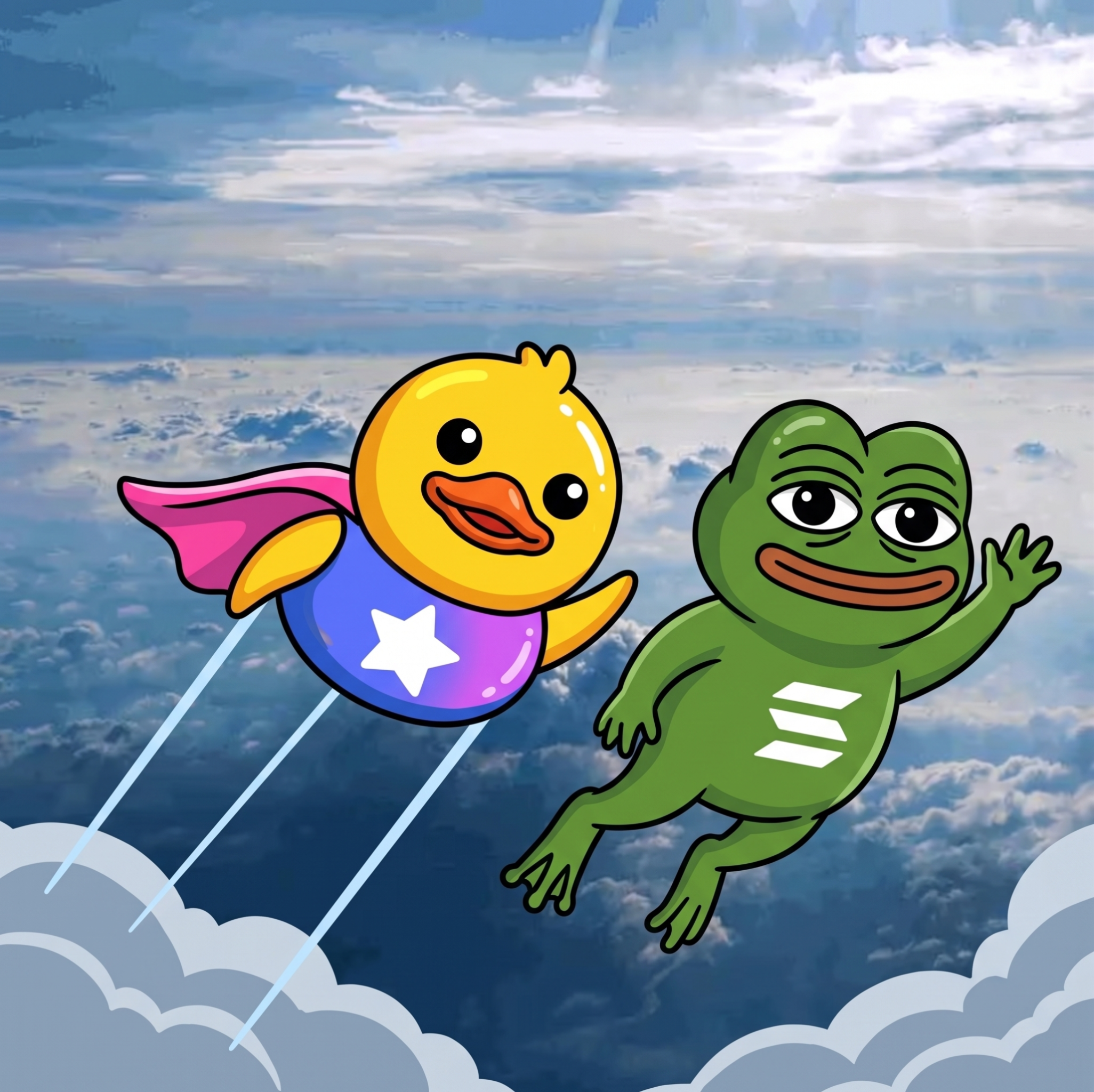 Utya and Putya flying through the clouds together